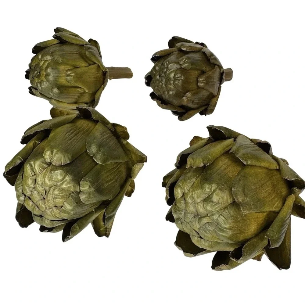 4 Large Faux Green Artichokes Decorative Floral Picks Fall Decor 4in Long Stem